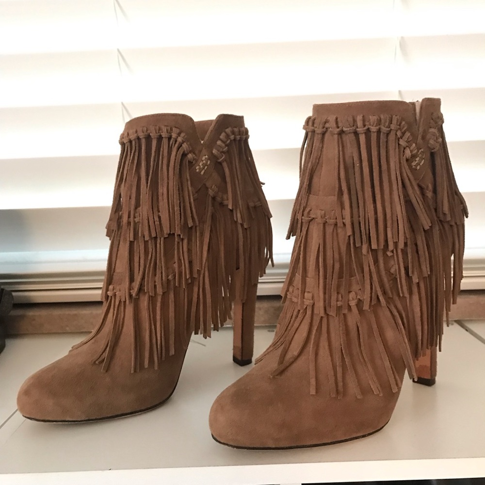 Genuine suede taupe fringe bootie